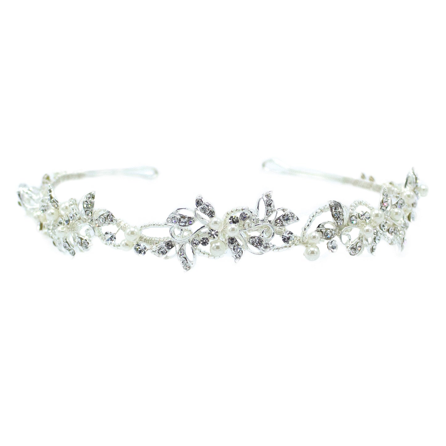 Spring - Silver Floral Crystal Patterned Headband