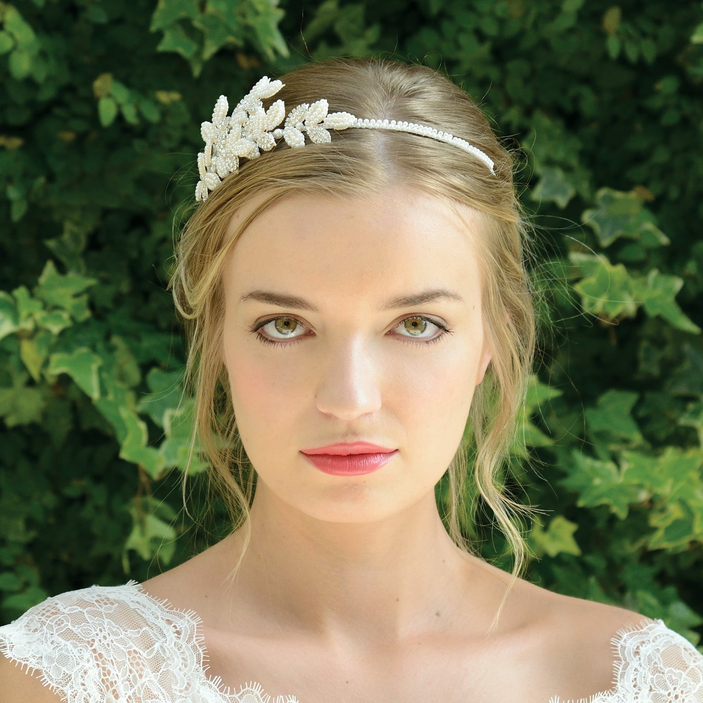 Andrea - Silver Crystal and Pearl Organic leaf Headpiece