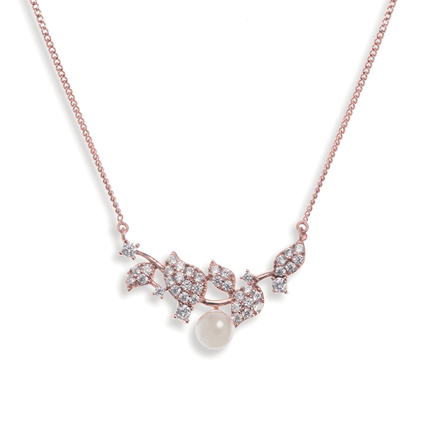 Aurora - Rose Gold Crystal and Pearl Leaf Pendant