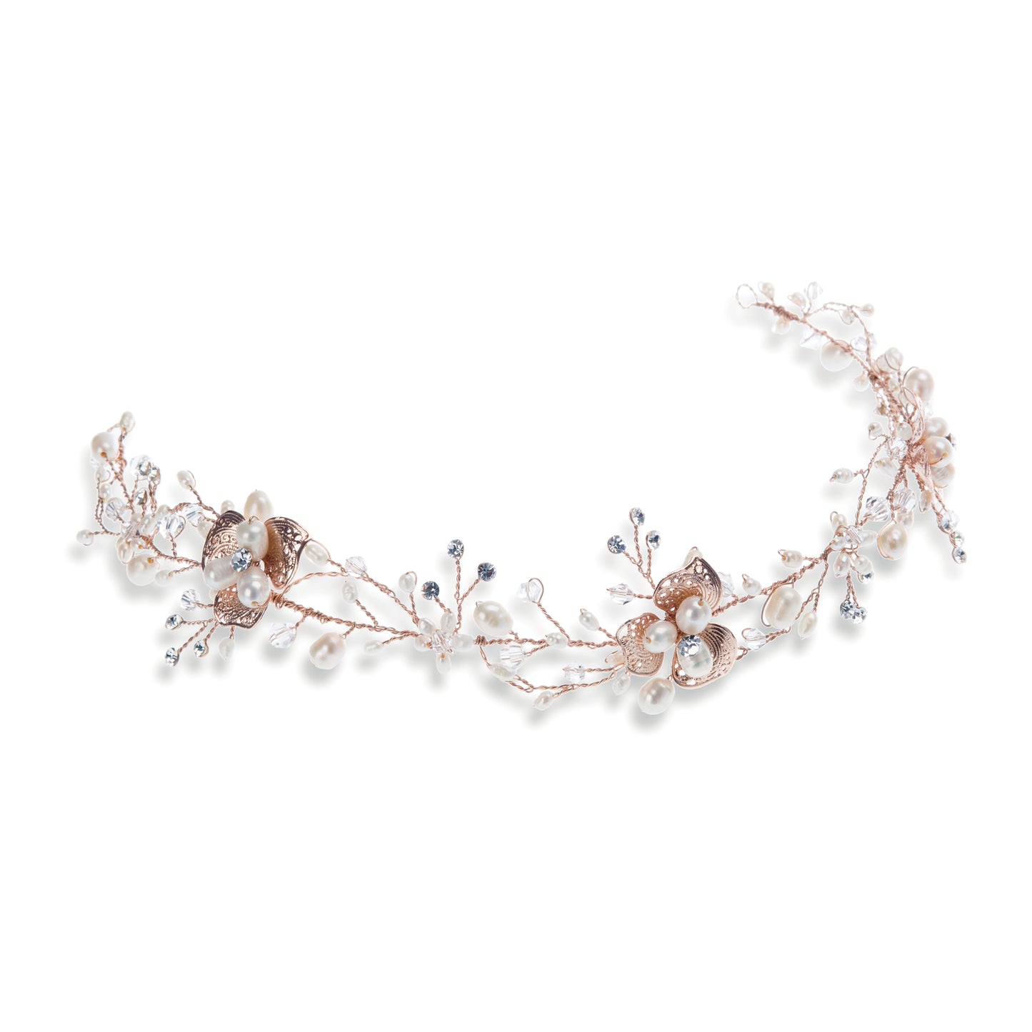 Aleena - Rose Gold Crystal and Pearl Delicate Hair Vine