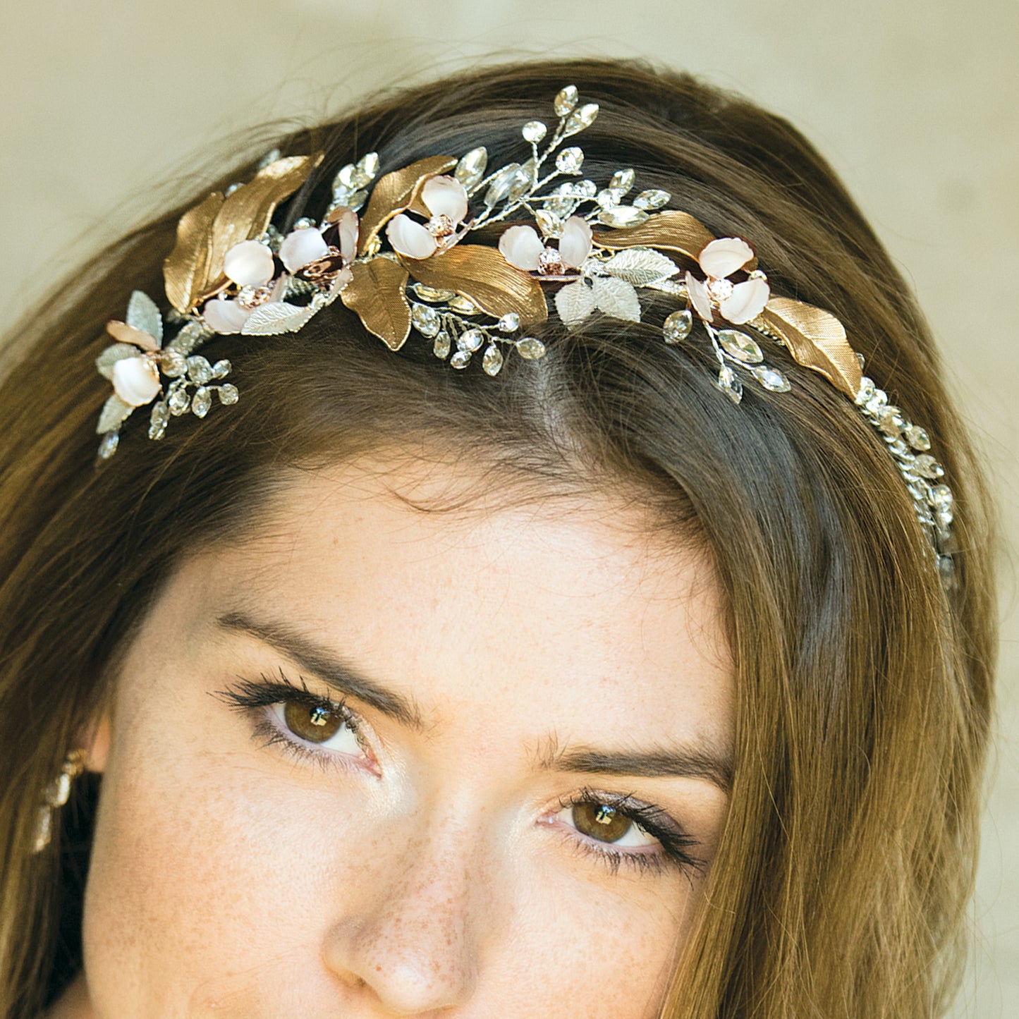 April - Bronze Rose and Silver Crystal Bohemian Floral Headpiece