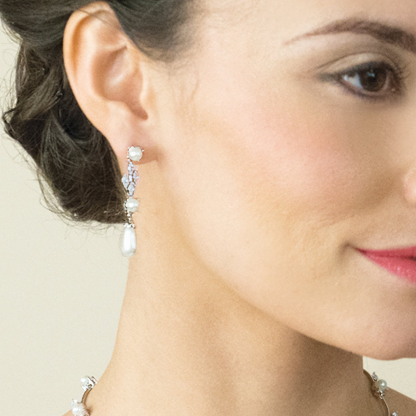 Bliss - Rhodium Crystal and Pearl Classic Drop Earrings