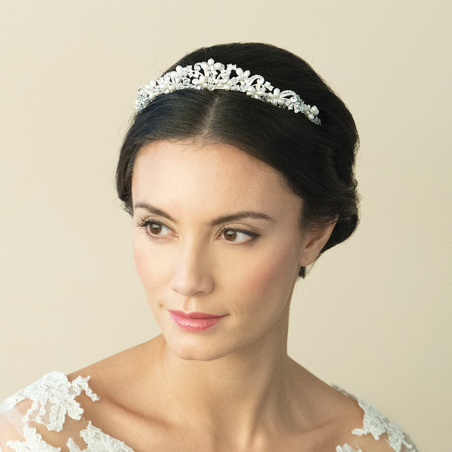 Carrie - Silver Crystal and Pearl Dainty Tiara