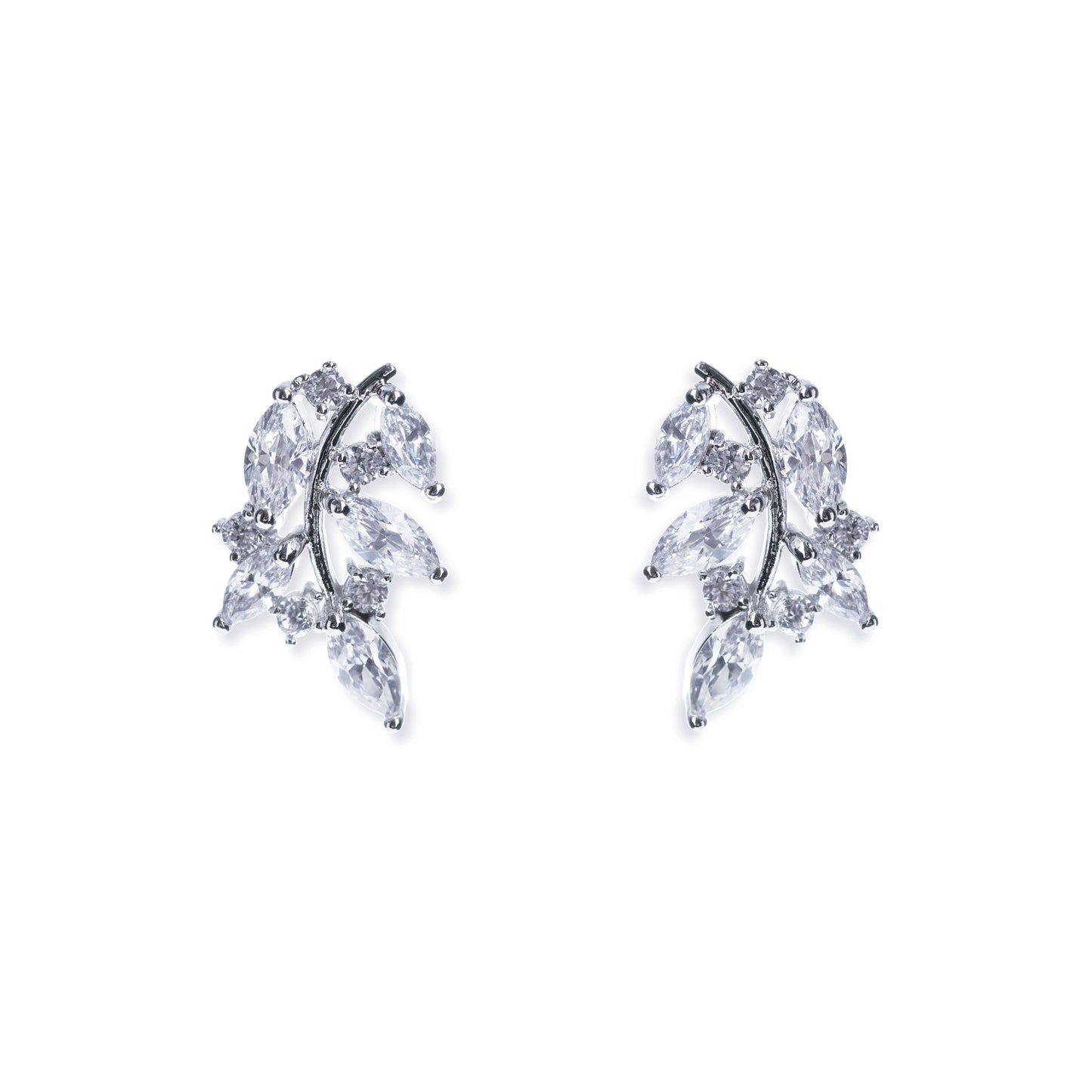Coco - Rhodium Crystal Leafy Earrings