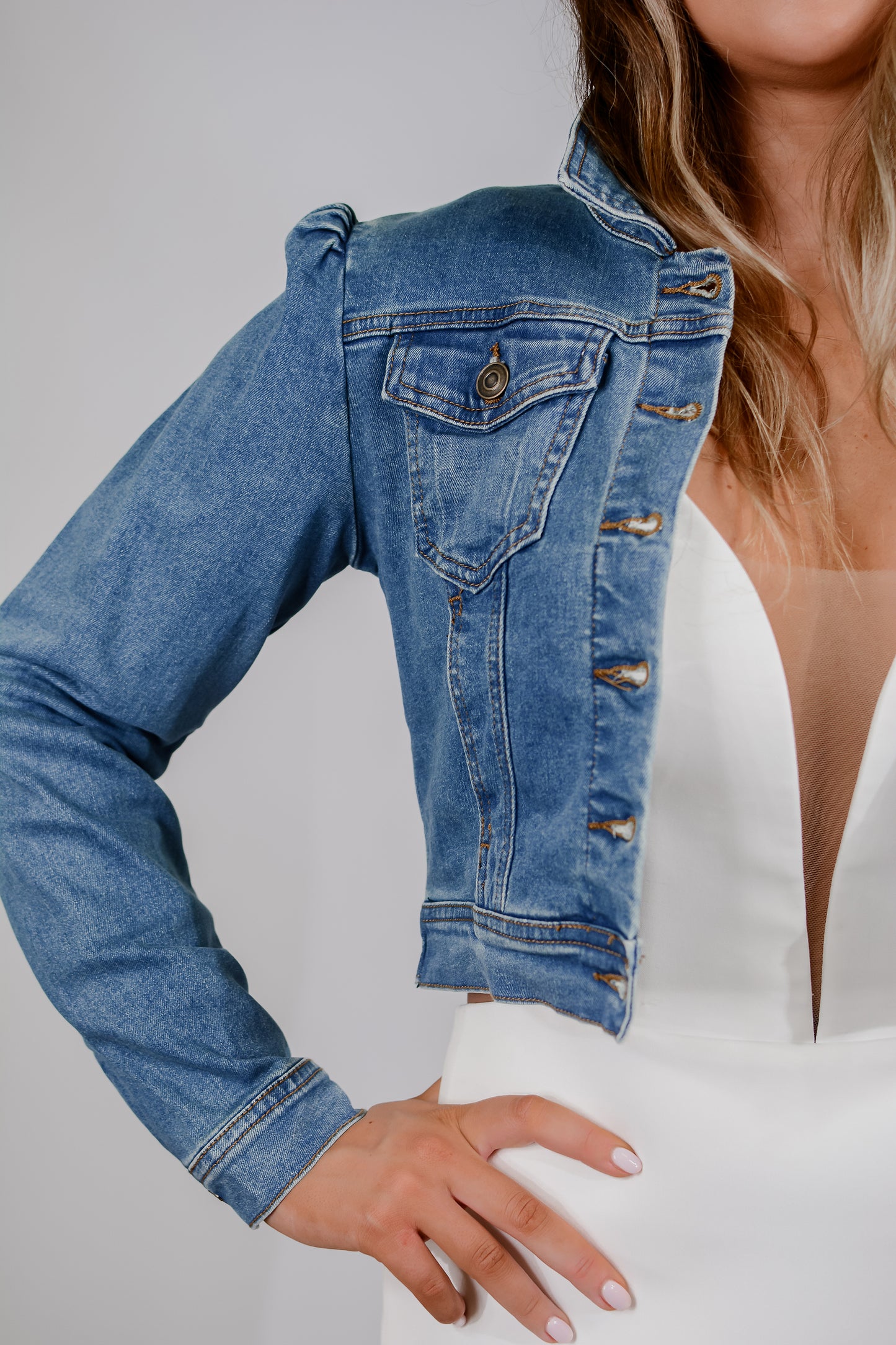 Denim Jacket with Puffed Sleeves