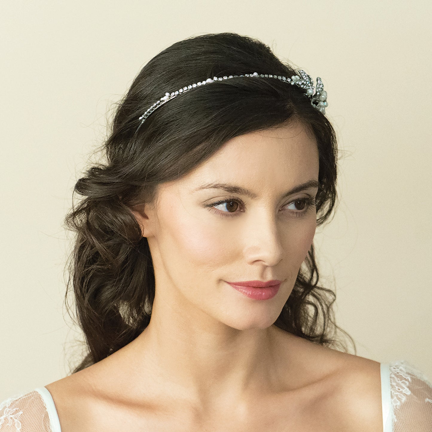 Donna - Rhodium Crystal and Pearl Floral Headpiece