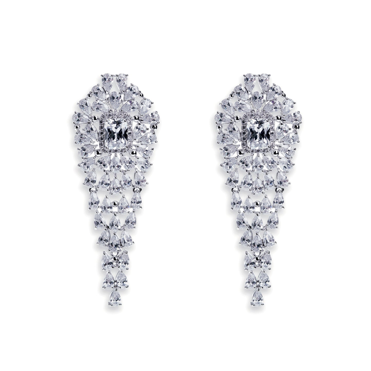 Daffodil - Rhodium Crystal Cluster Earrings