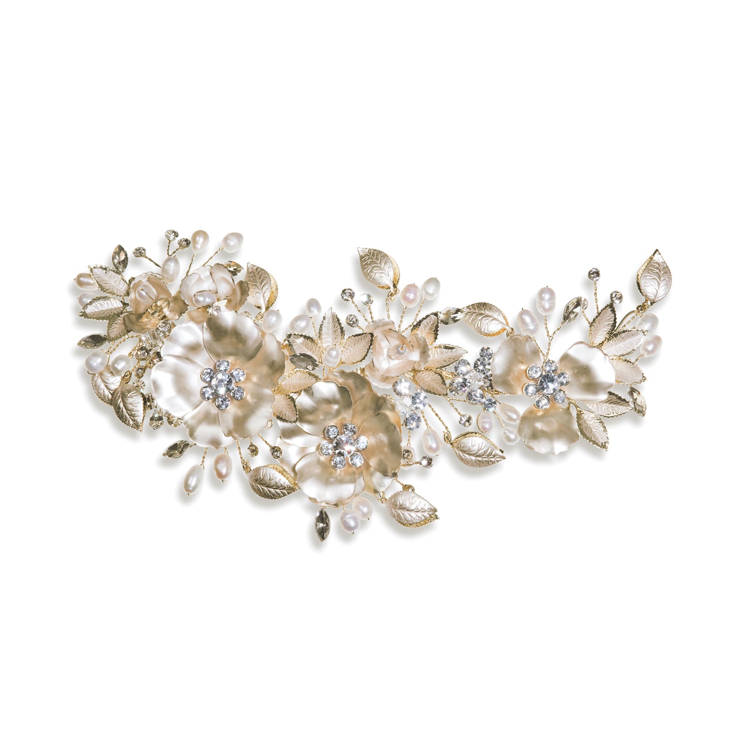Favour - Gold Crystal and Pearl Statement Floral Hair Vine
