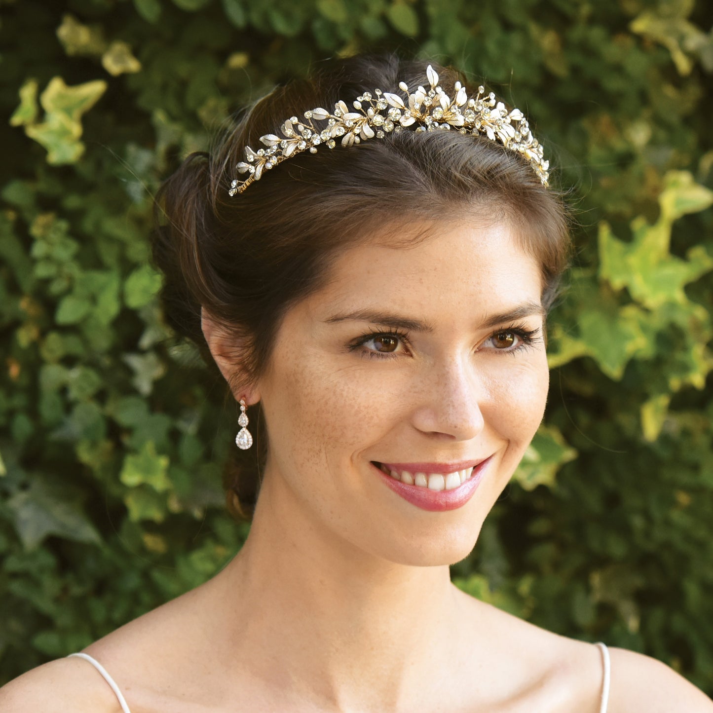Hayley - Gold Crystal and Pearl Delicate Floral Tiara