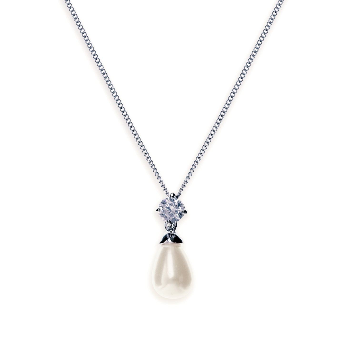 Ilex pearl - Rhodium Crystal and Pearl Teardrop Pendant
