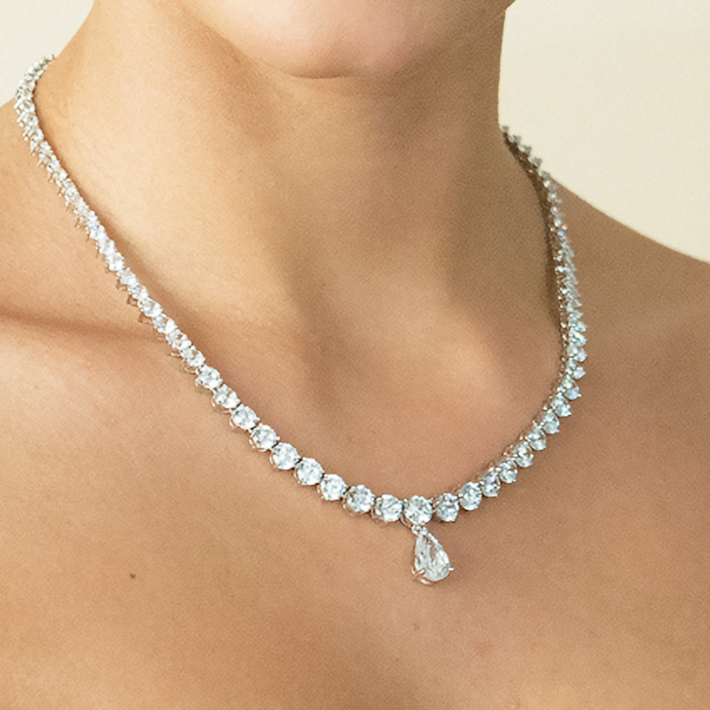 Ilex - Rhodium Crystal Teardrop Necklace set