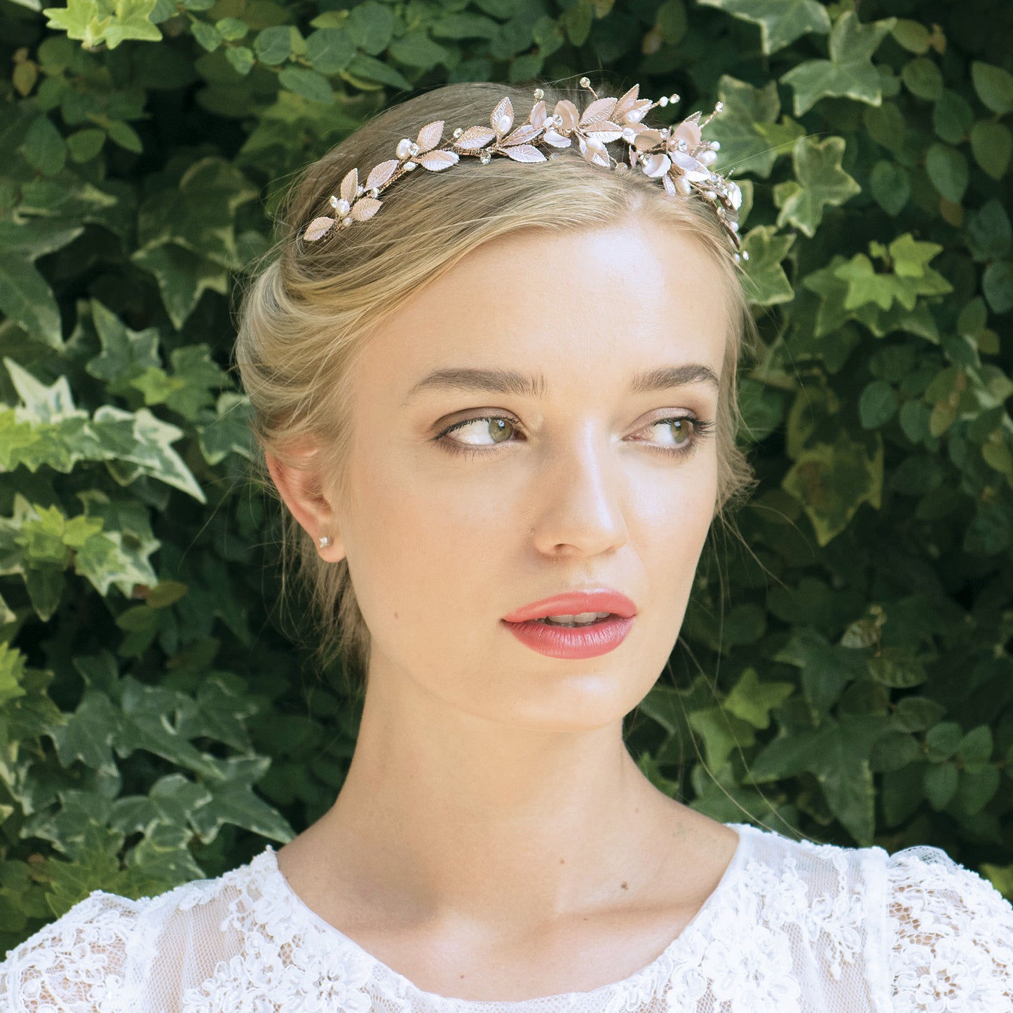 Lydia - Rose Gold Crystal and Pearl Floral Enamelled Headpiece