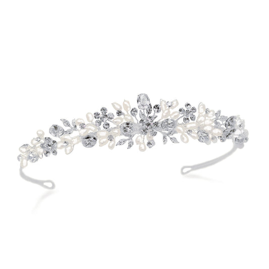 Millie - Silver Crystal and Pearl Delicate Floral Tiara