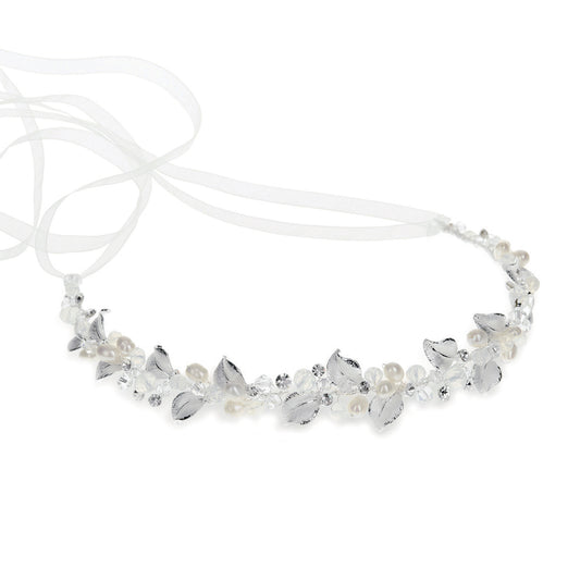 Nola - Silver Crystal Pearl and Opalescent Enamelled Hair Vine