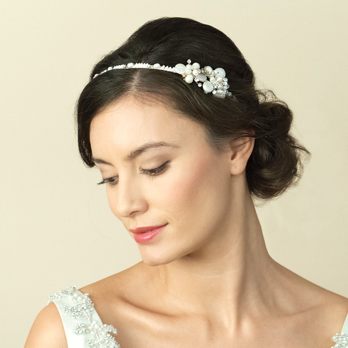 Paisley - Silver Crystal and Coin Pearl Headpiece