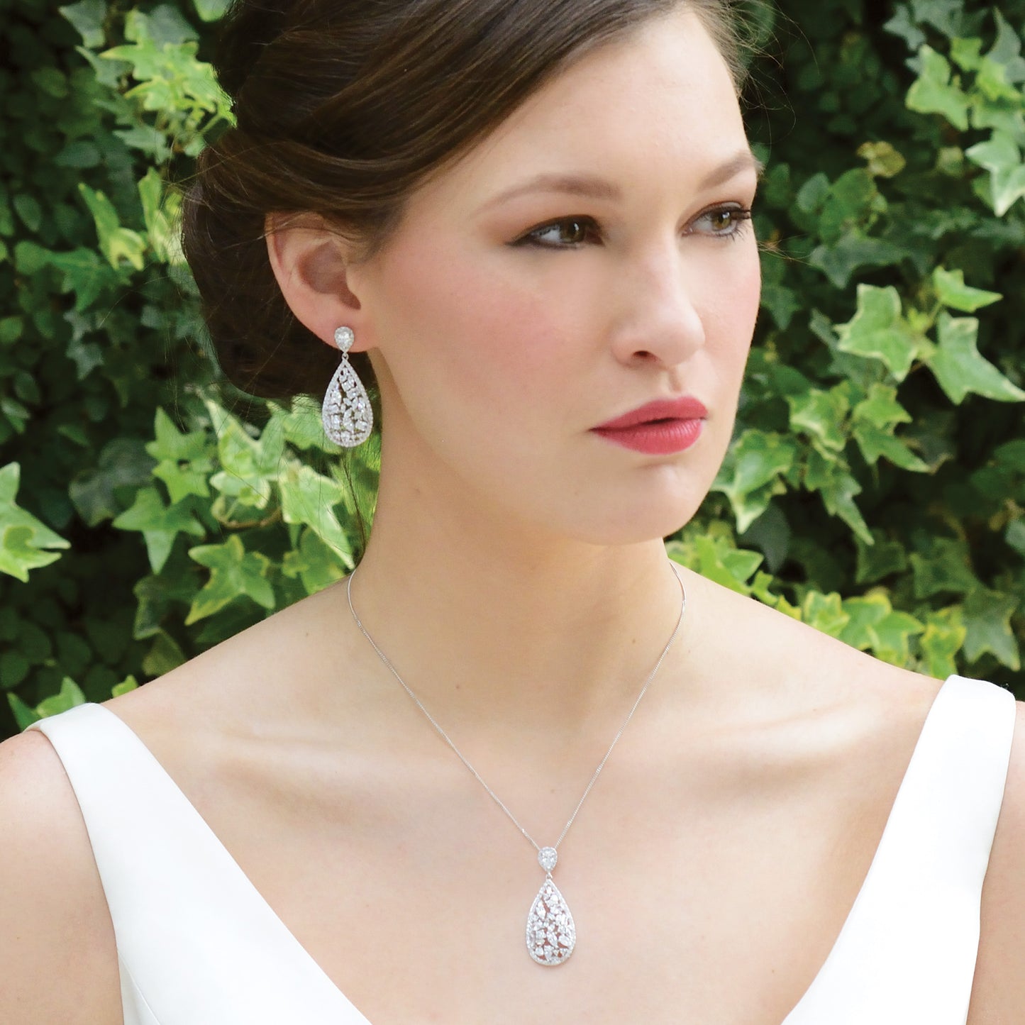 Passion - Rhodium Crystal Cluster Drop Earrings