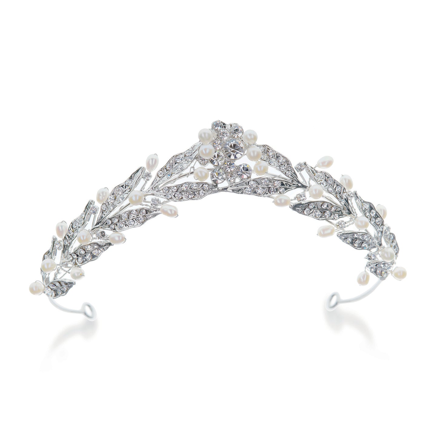 Pipa - Rhodium Crystal and pearl Laurel Wreath Tiara