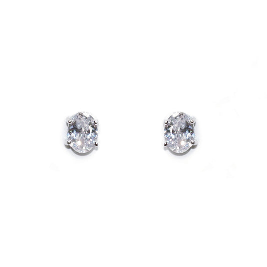Roses - Rhodium Crystal Oval Cut Earrings