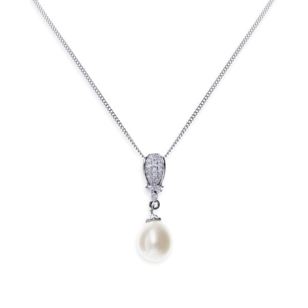 Seaevola - Rhodium Crystal and Pearl Drop Pendant