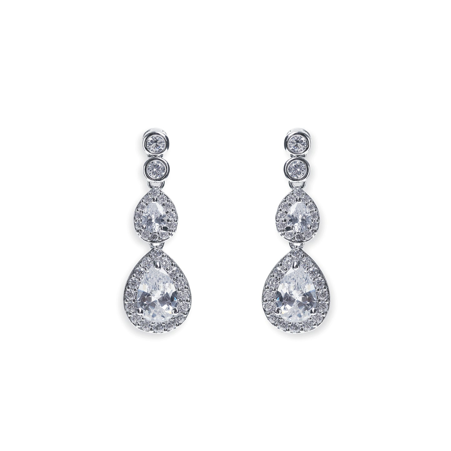 Snowdrop - Rhodium Crystal Peardrop Earrings