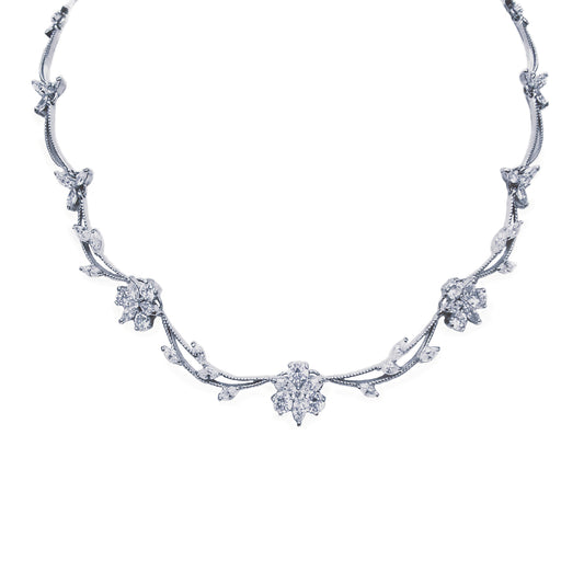 Wedelia - Rhodium Crystal Floral Necklace