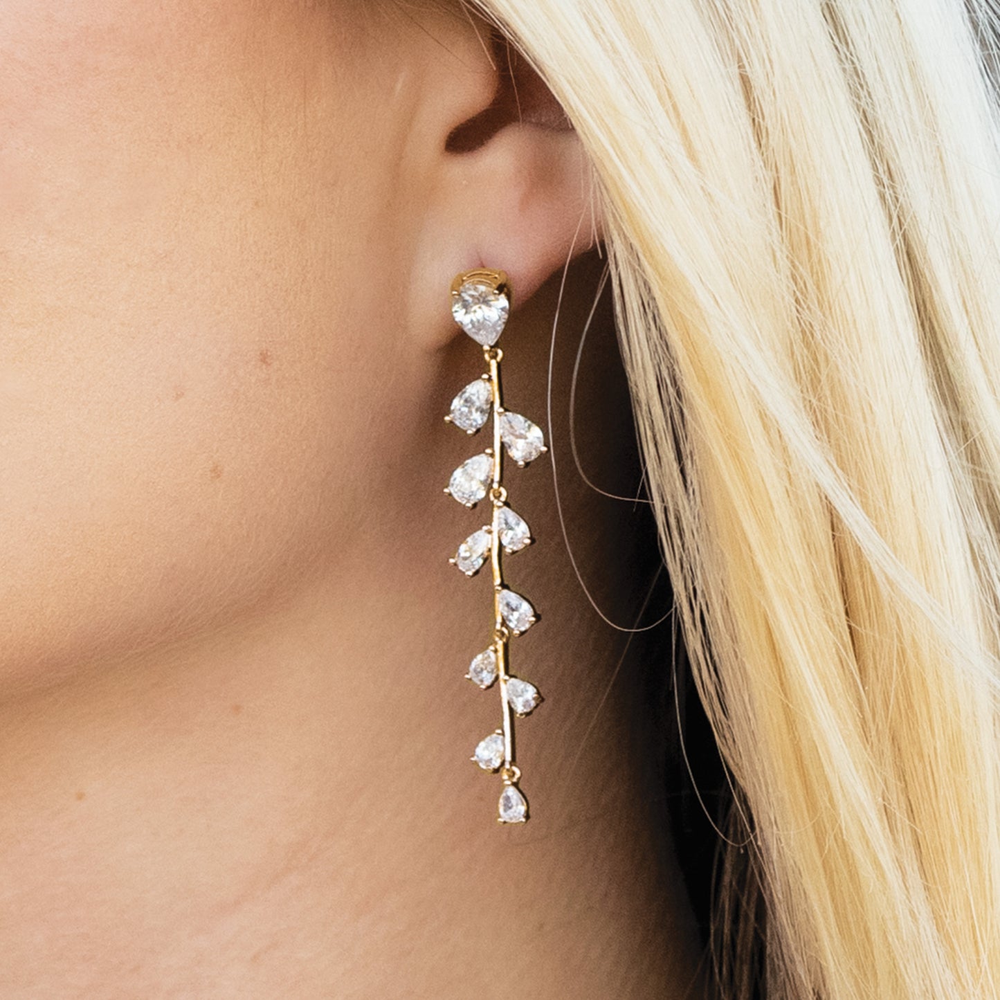 Wendy - Gold Crystal Trailing Vine Earrings